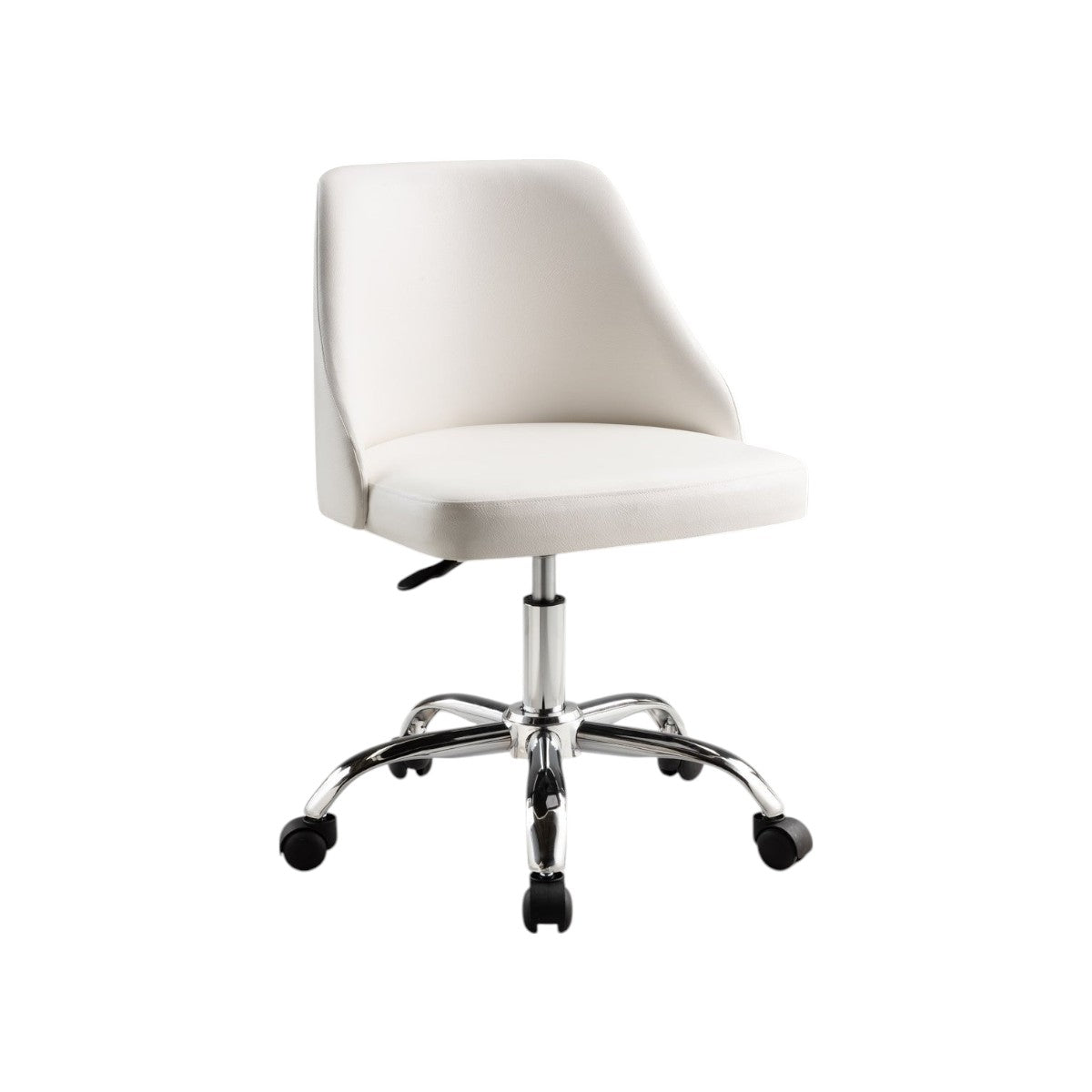 White & Silver Faux Leather Adjustable Height Office Chair | Swivel, Rolling, Modern Design