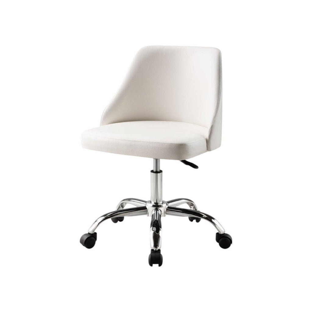 White & Silver Faux Leather Adjustable Height Office Chair | Swivel, Rolling, Modern Design