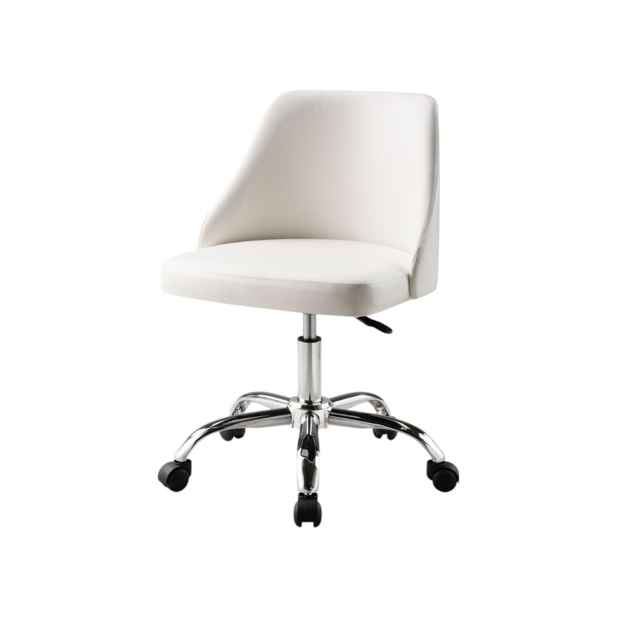 White & Silver Faux Leather Adjustable Height Office Chair | Swivel, Rolling, Modern Design