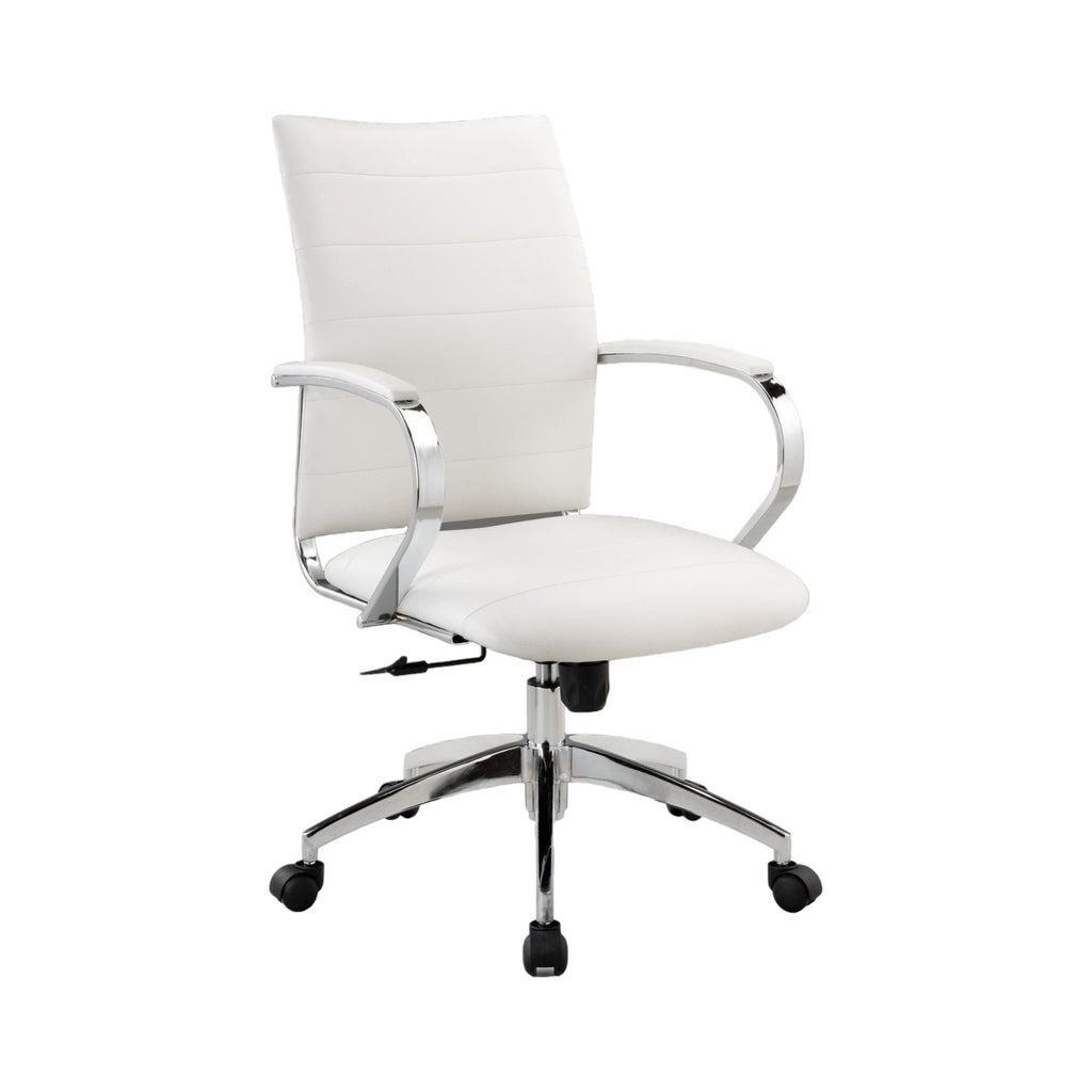 White & Silver Adjustable Height Office Chair | Swivel, Rolling, Clean Modern Style