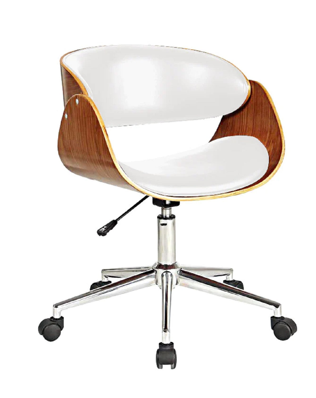 Brown White & Silver Adjustable Height Office Chair | Swivel, Rolling, Warm Neutral Tones