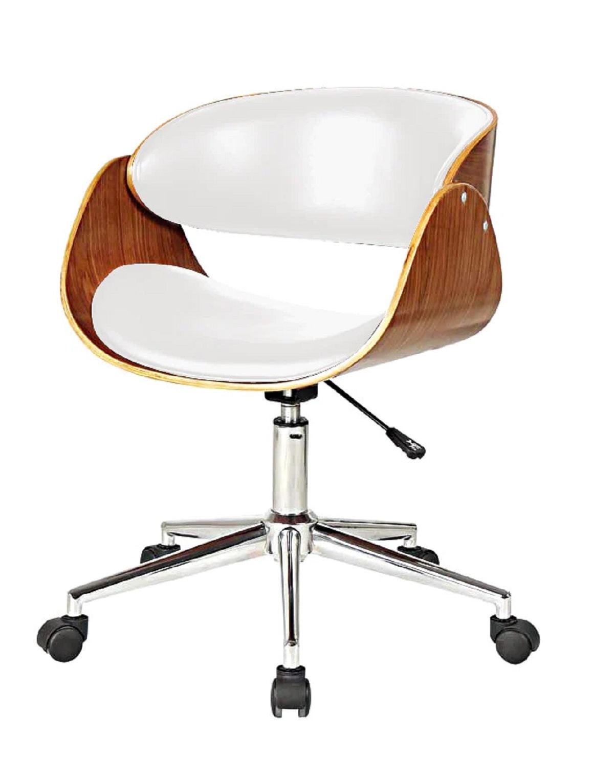 Brown White & Silver Adjustable Height Office Chair | Swivel, Rolling, Warm Neutral Tones