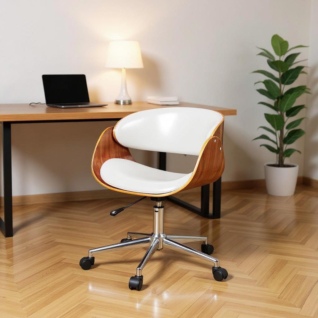 Brown White and Silver Adjustable Height Swivel Rolling Office Chair