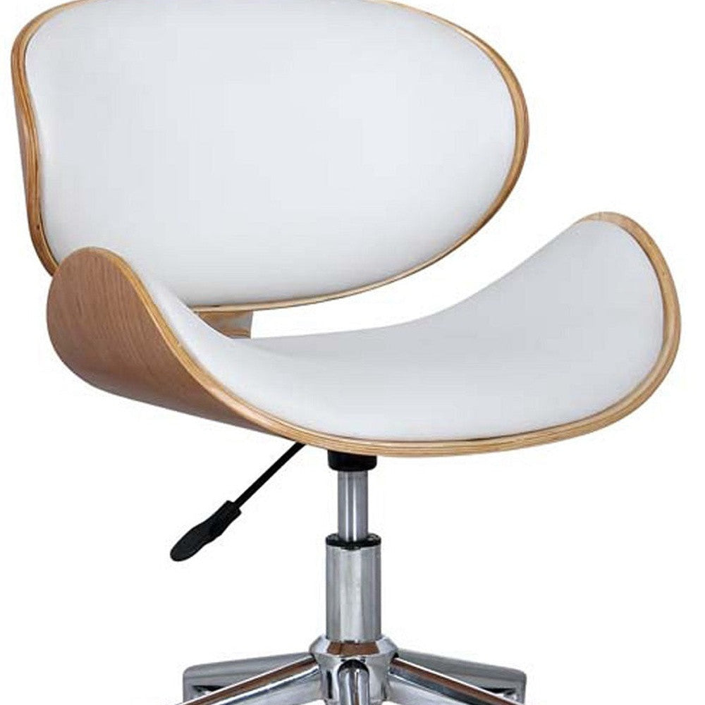 Brown White & Silver Adjustable Height Office Chair | Swivel, Rolling, Neutral Comfort