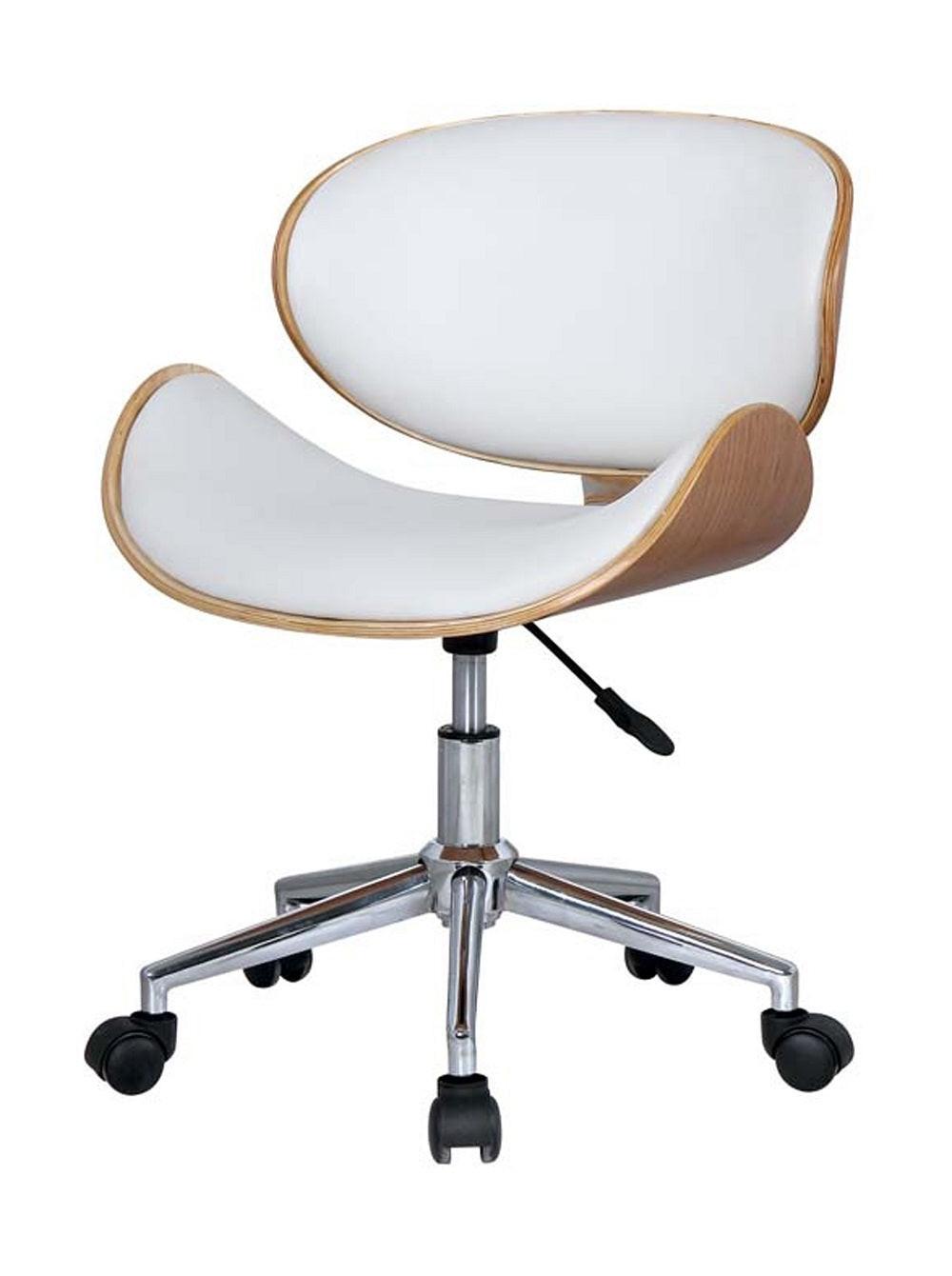 Brown White & Silver Adjustable Height Office Chair | Swivel, Rolling, Neutral Comfort