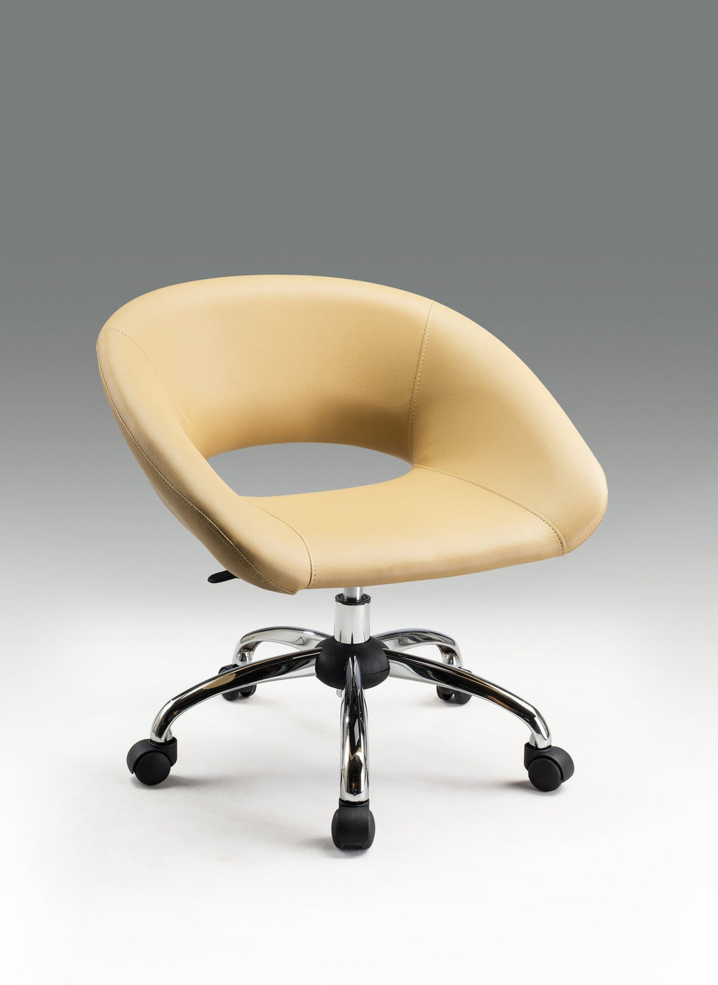 Beige & Silver Faux Leather Adjustable Height Office Chair | Swivel, Rolling, Soft Neutral