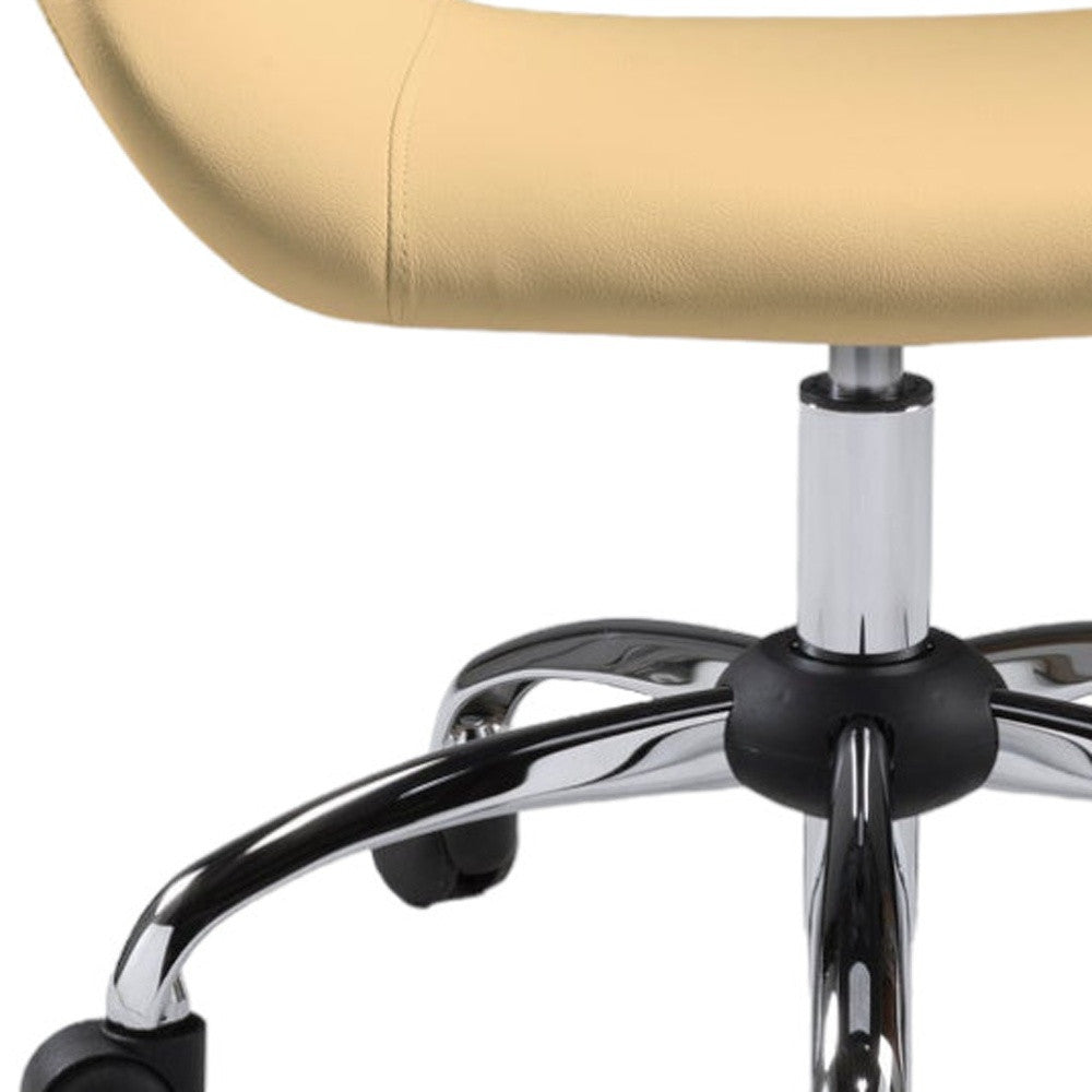 Beige & Silver Faux Leather Adjustable Height Office Chair | Swivel, Rolling, Soft Neutral