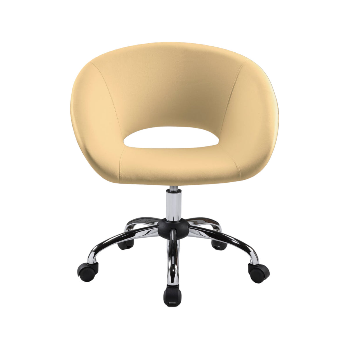Beige & Silver Faux Leather Adjustable Height Office Chair | Swivel, Rolling, Soft Neutral