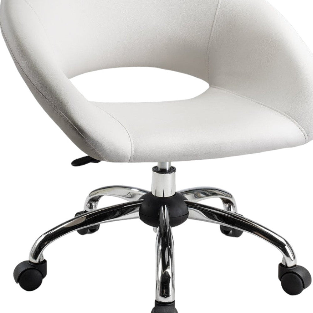 White & Silver Faux Leather Adjustable Height Office Chair | Swivel, Rolling, Modern Comfort