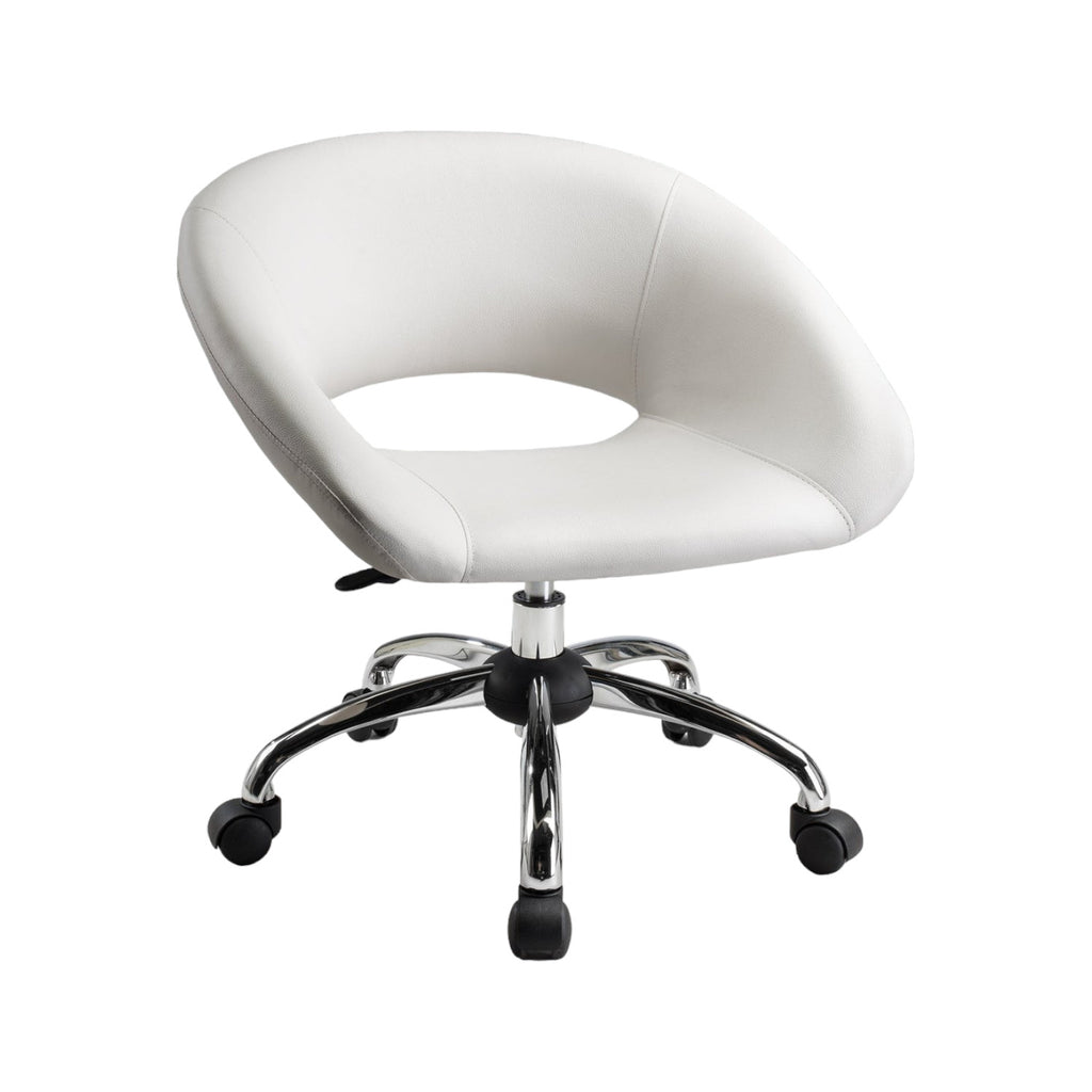 White & Silver Faux Leather Adjustable Height Office Chair | Swivel, Rolling, Modern Comfort