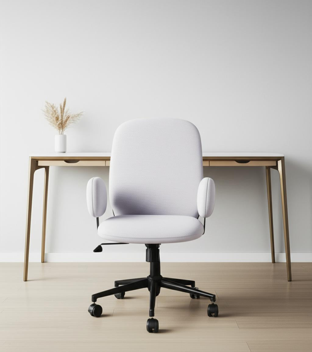 Beige and Black Adjustable Height Swivel Rolling Office Chair