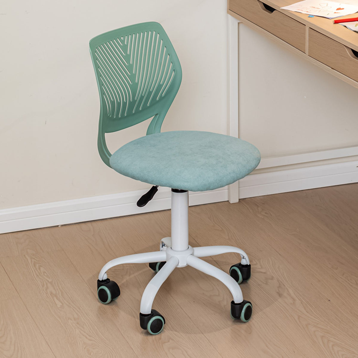 Teal & White Adjustable Height Office Chair | Swivel, Rolling, Vibrant Modern Design
