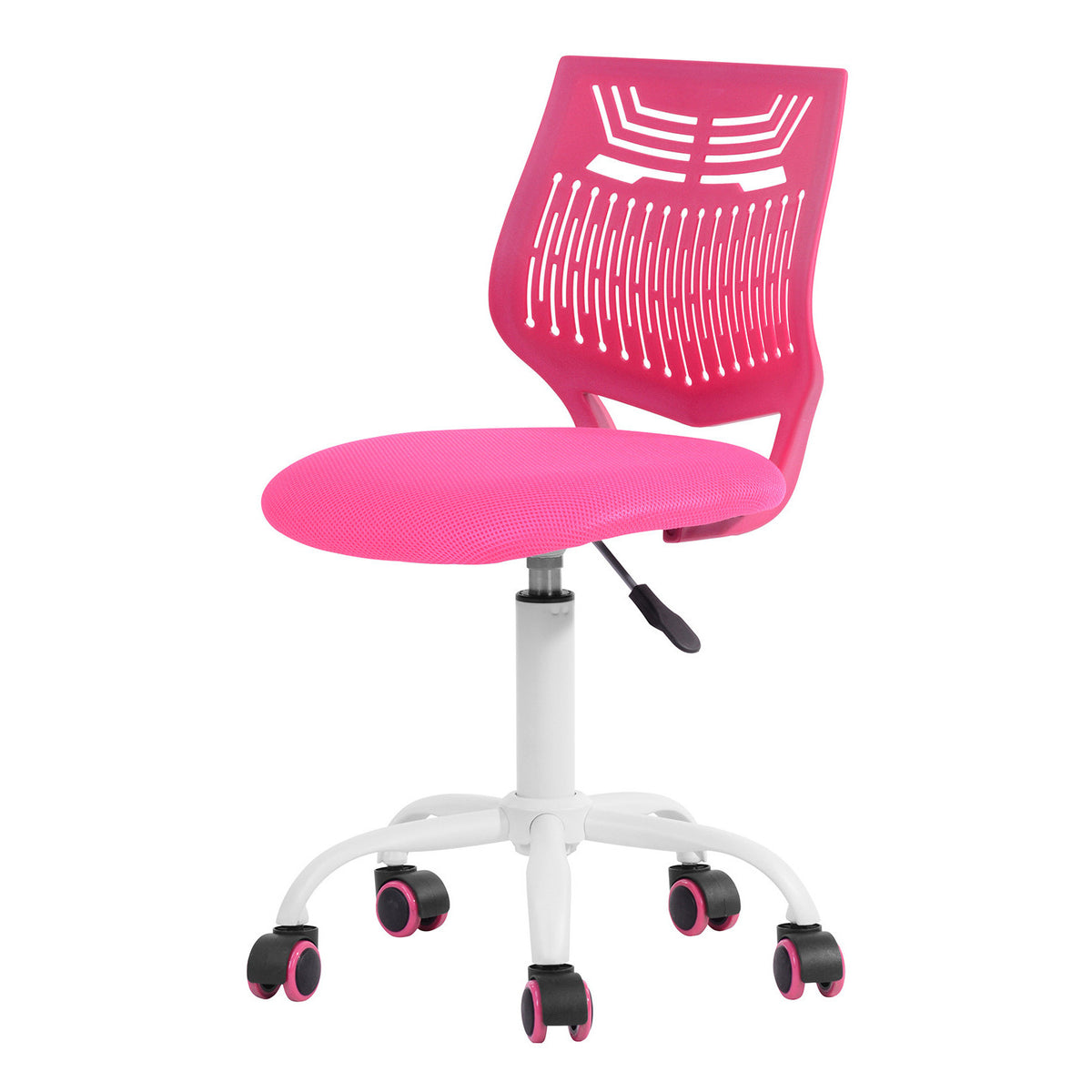 Pink & White Adjustable Height Office Chair | Swivel, Rolling, Pastel Comfort