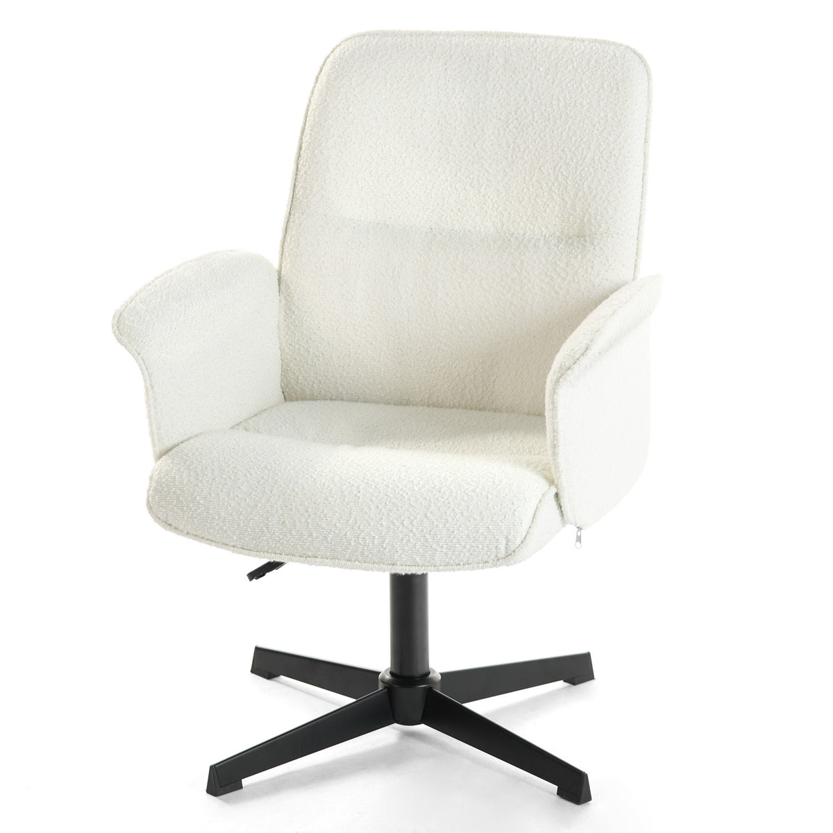 Off-White & Black Boucle Executive Office Chair | Adjustable Height, Swivel, Textured Fabric