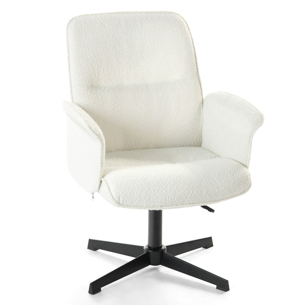 Off-White & Black Boucle Executive Office Chair | Adjustable Height, Swivel, Textured Fabric