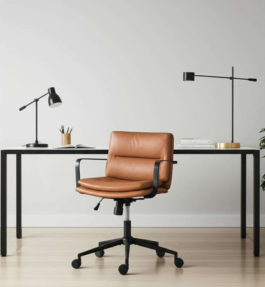 Brown and Black Adjustable Height Swivel Rolling Office Chair