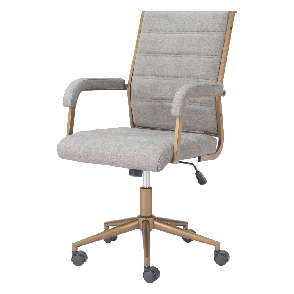 Gray & Bronze Adjustable Height Office Chair | Swivel, Rolling, Modern Metallic Accent