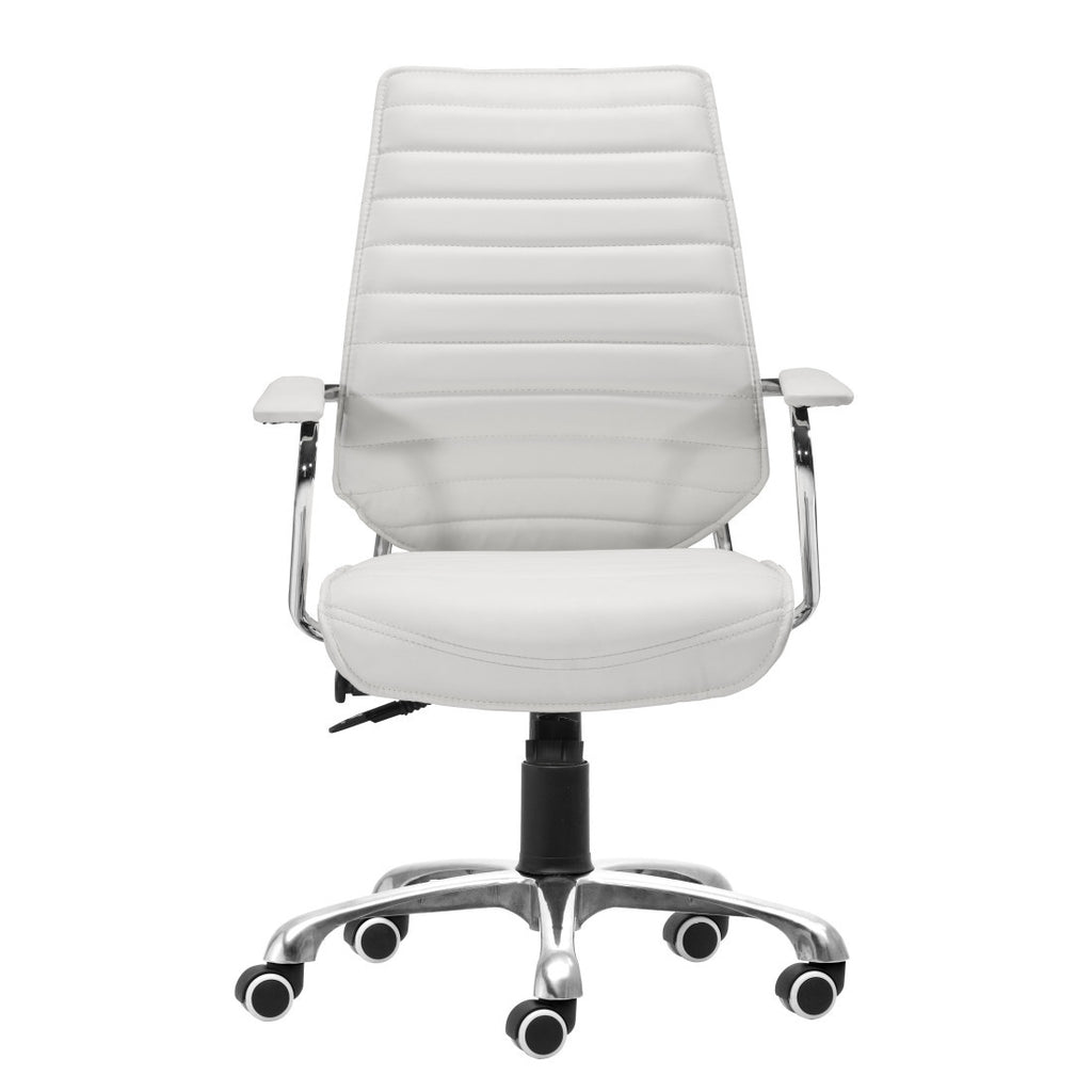 White & Silver Adjustable Height Office Chair | Swivel, Rolling, Clean Modern Aesthetic