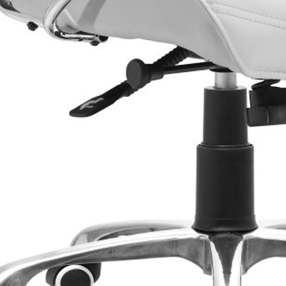 White & Silver Adjustable Height Office Chair | Swivel, Rolling, Clean Modern Aesthetic