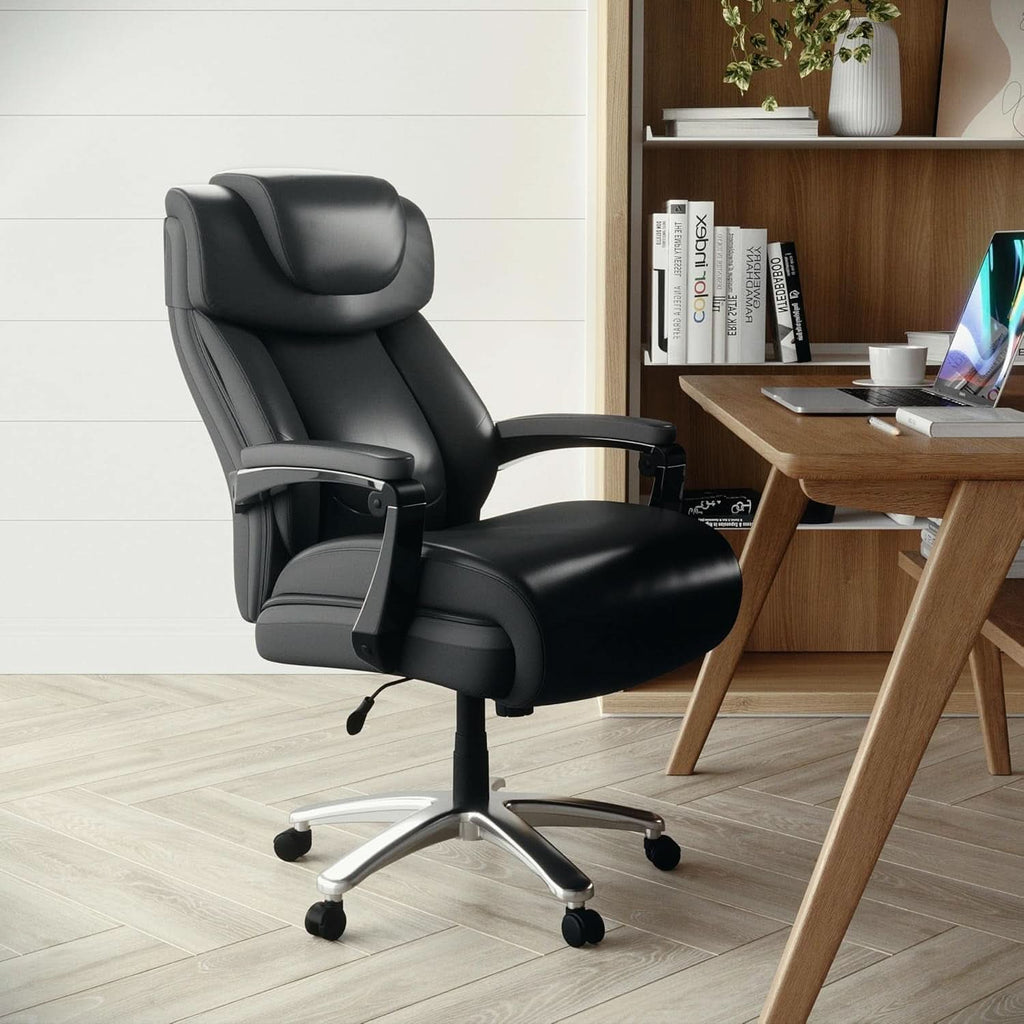 High-Back Headrest Ergonomic Office Chair Black LeatherSoft-2