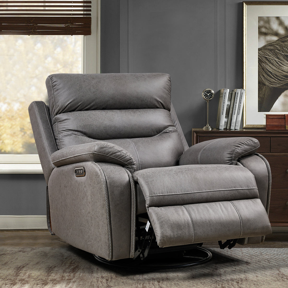 Power Rocker Recliner with 240° Swivel — Gray Infinite Position for Living Room