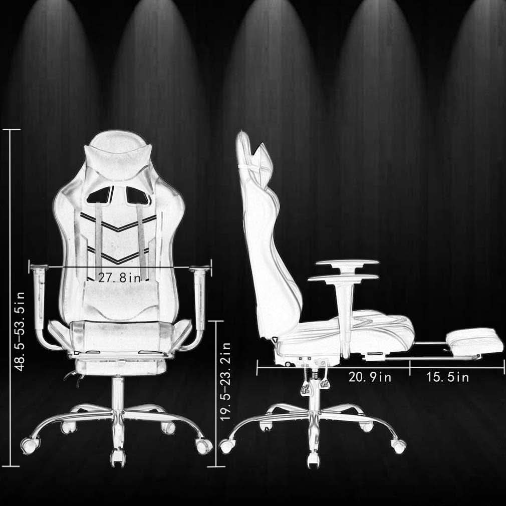 Ergonomic Gaming Chair With Lumbar Support Footrest White-2