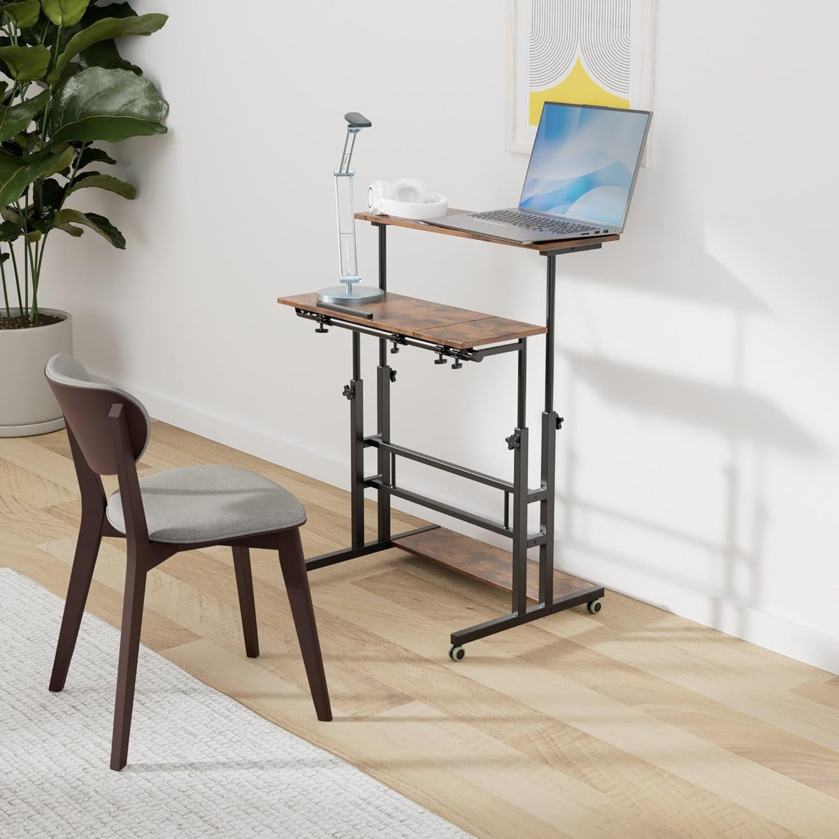 Mobile Laptop Standing Desk Adjustable Height Wheels-1