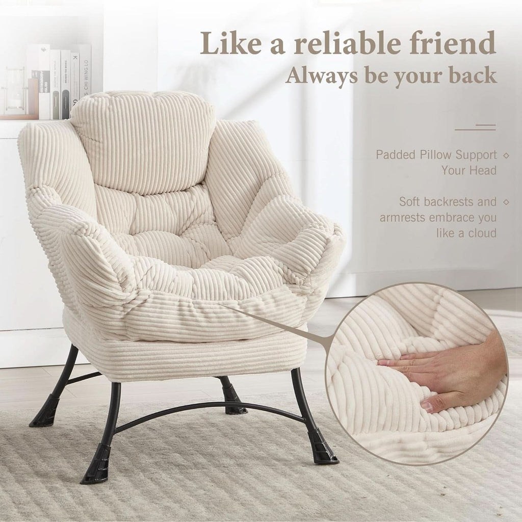 White Ergonomic Contemporary Lounge Chair With Ottoman-3