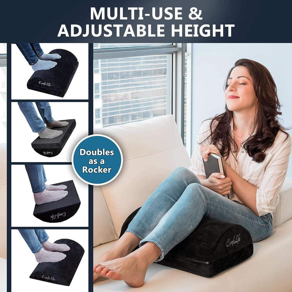 Ergonomic Under Desk Foot Rest Memory Foam Black Adjustable-4
