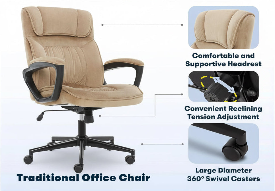 Hannah Executive Ergonomic Office Chair With Lumbar Support Beige Microfiber-3