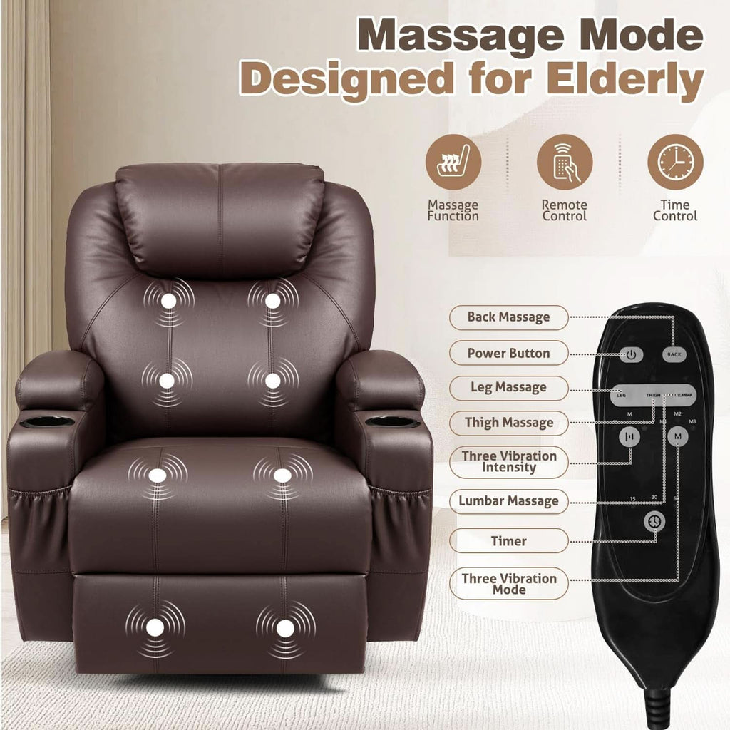Dark Brown 360 Degree Swivel Recliner Chair With Massage-2