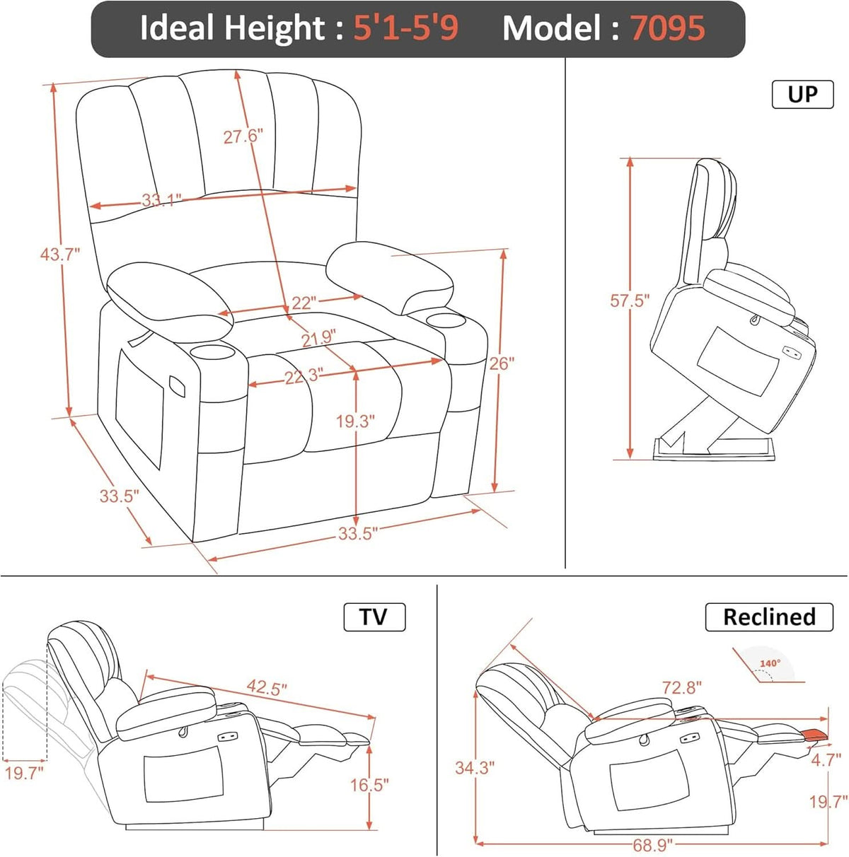 Dark Grey Power Lift Recliner With Massage And USB Charging-2
