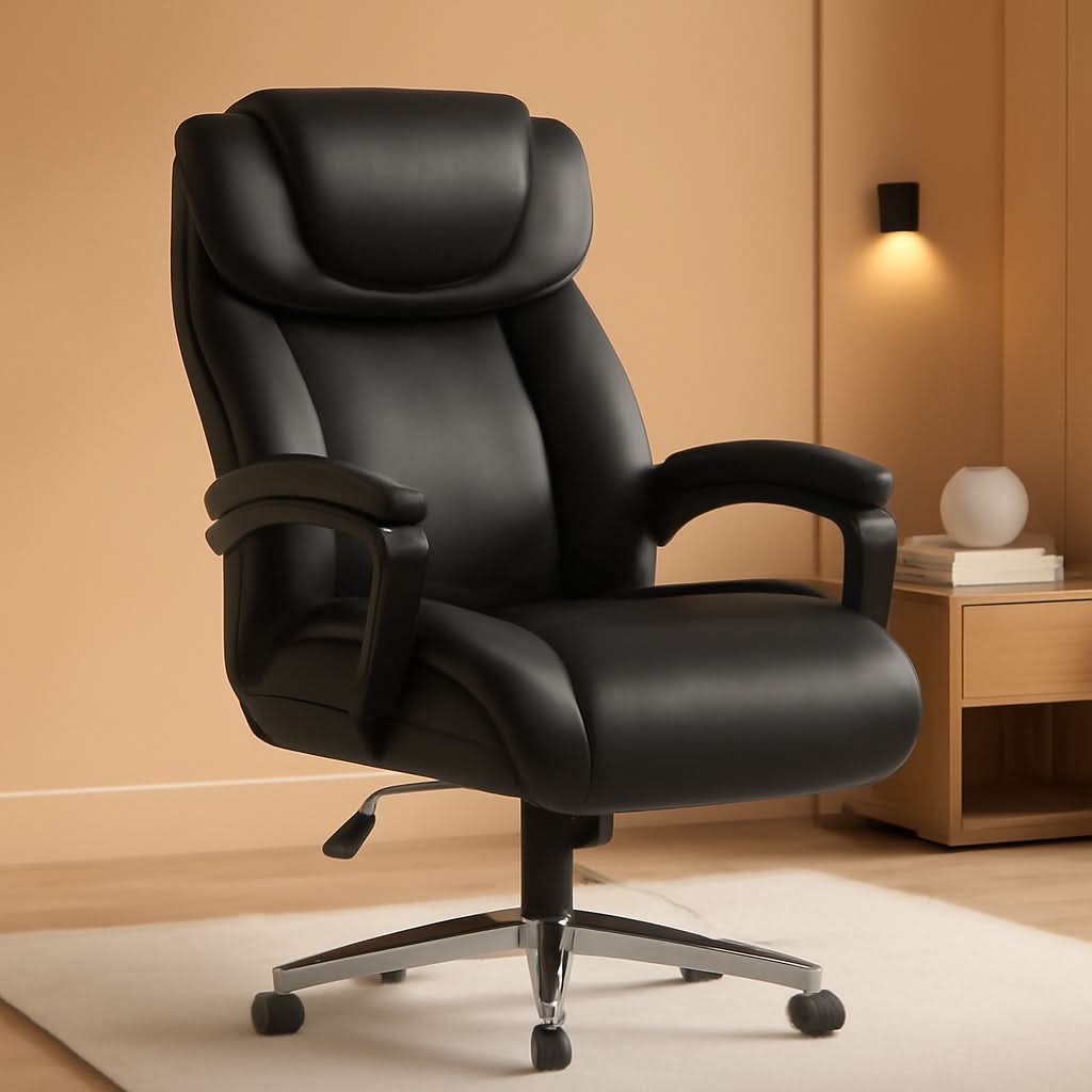 High-Back Headrest Ergonomic Office Chair Black LeatherSoft-0