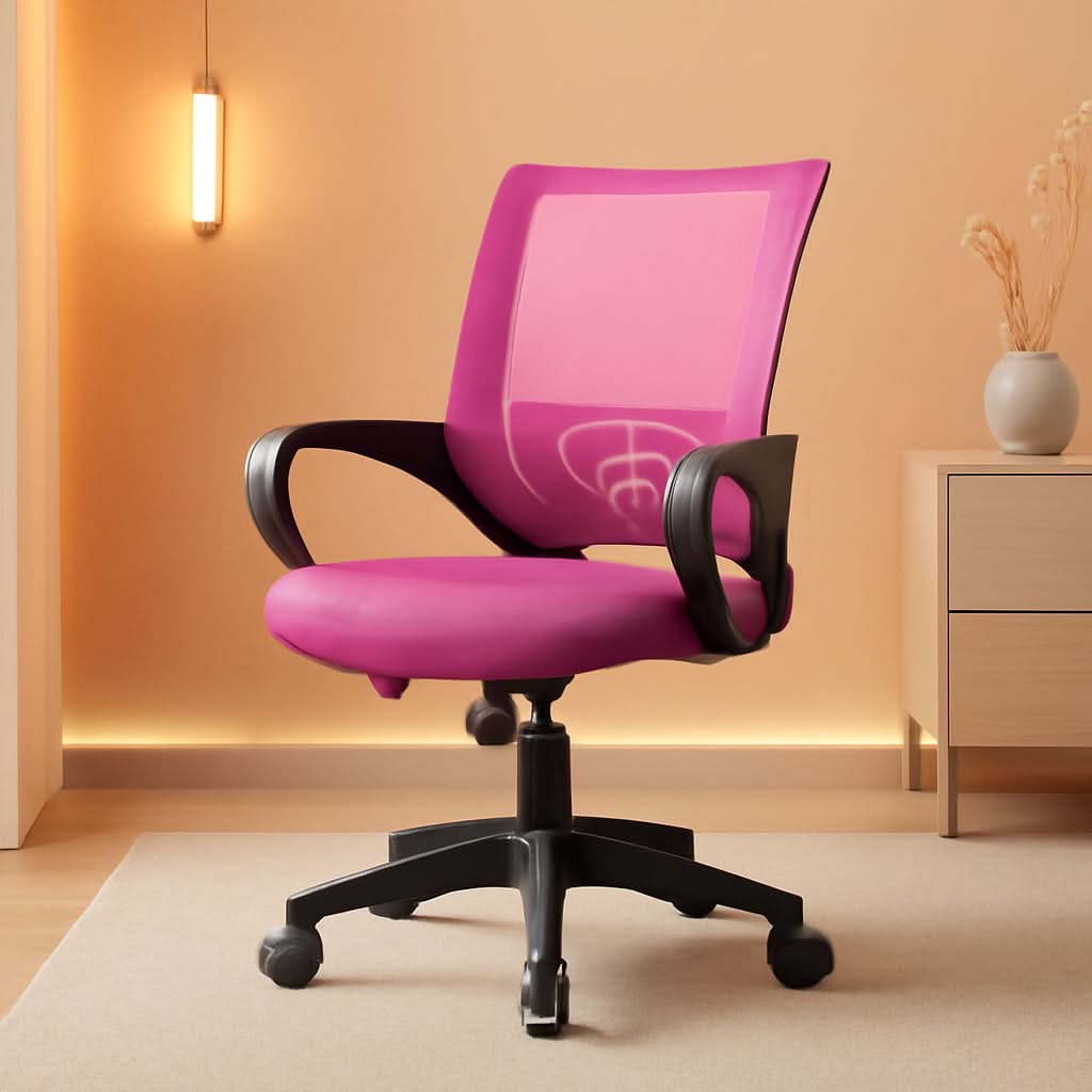 Pink Ergonomic Mesh Office Chair With Lumbar Support And Height Adjustable-0