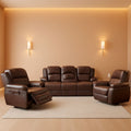 Manual Recliner Sofa Set Bonded Leather With Storage Console Brown 3 Piece-0