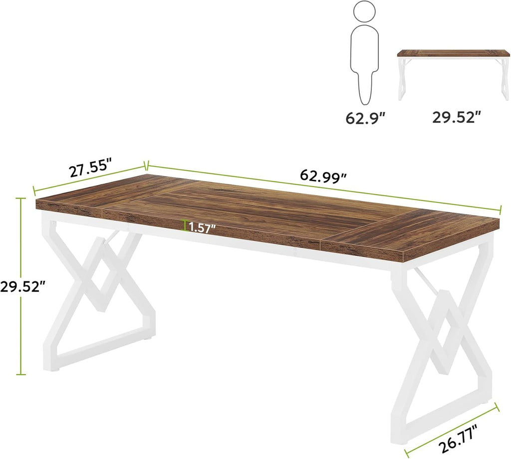 63 Inch Executive Desk With Ergonomic Space Saving Design-1