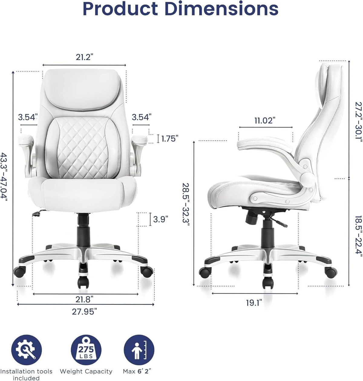 Ergonomic Office Chair With Adjustable Lumbar Support White-1