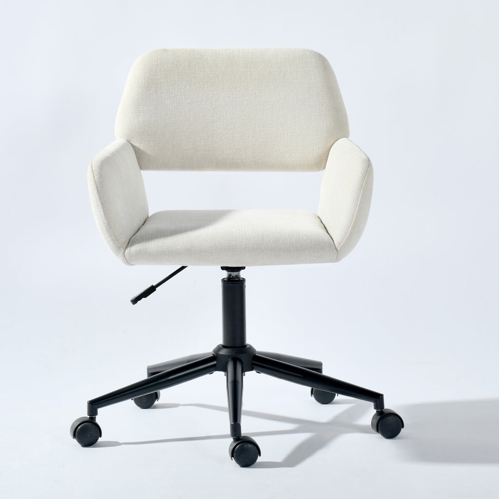 Beige & Black Adjustable Height Office Chair | Swivel, Rolling, Soft Neutral Design