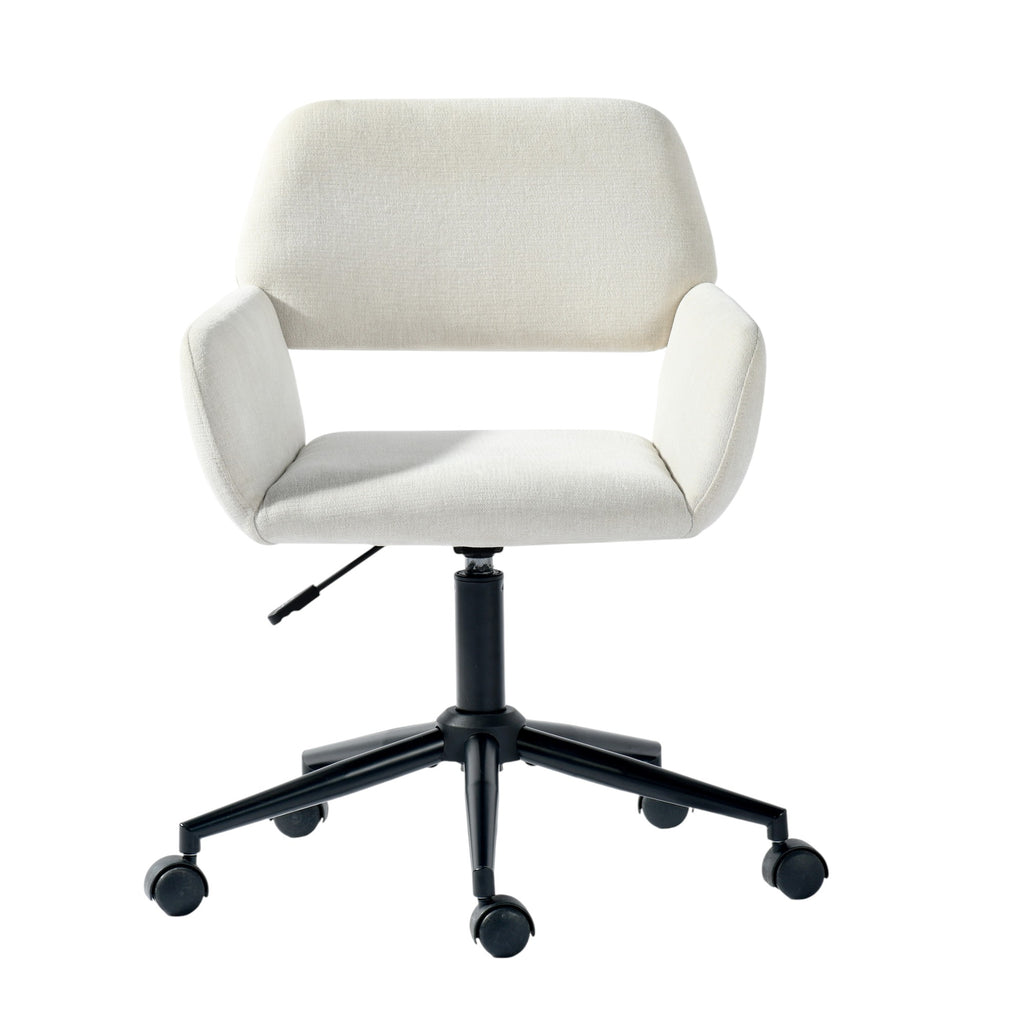 Beige & Black Adjustable Height Office Chair | Swivel, Rolling, Soft Neutral Design