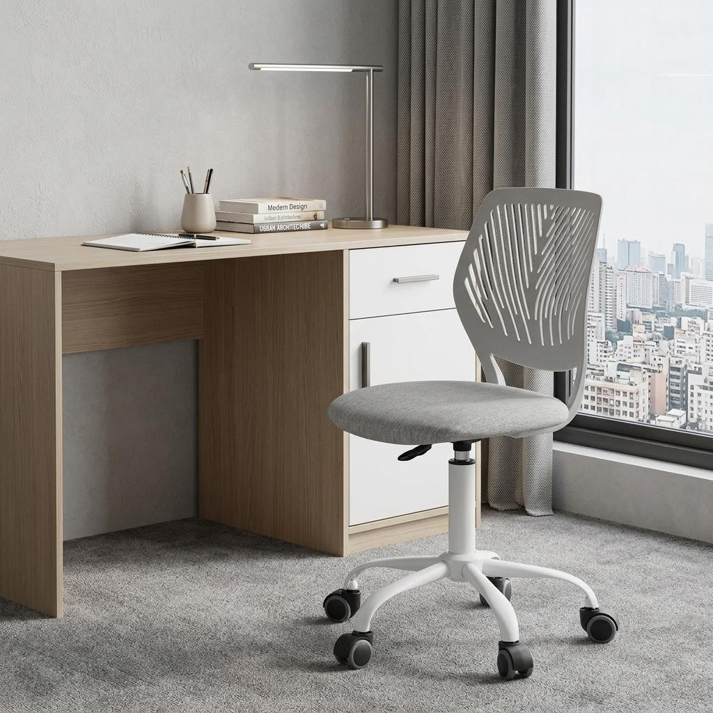 Gray & White Adjustable Height Office Chair | Swivel, Rolling, Light Modern Style