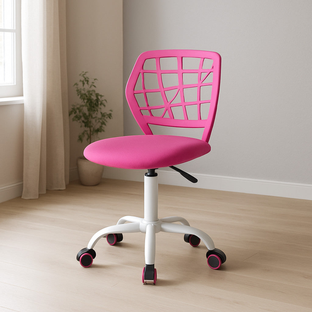 Pink & White Adjustable Height Office Chair | Swivel, Rolling, Feminine Ergonomic Comfort
