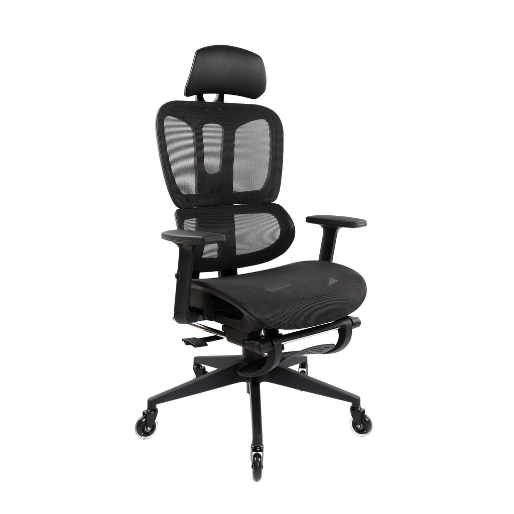 Black Adjustable Height Office Chair with Footrest | Swivel, Rolling, Full Ergonomic Support