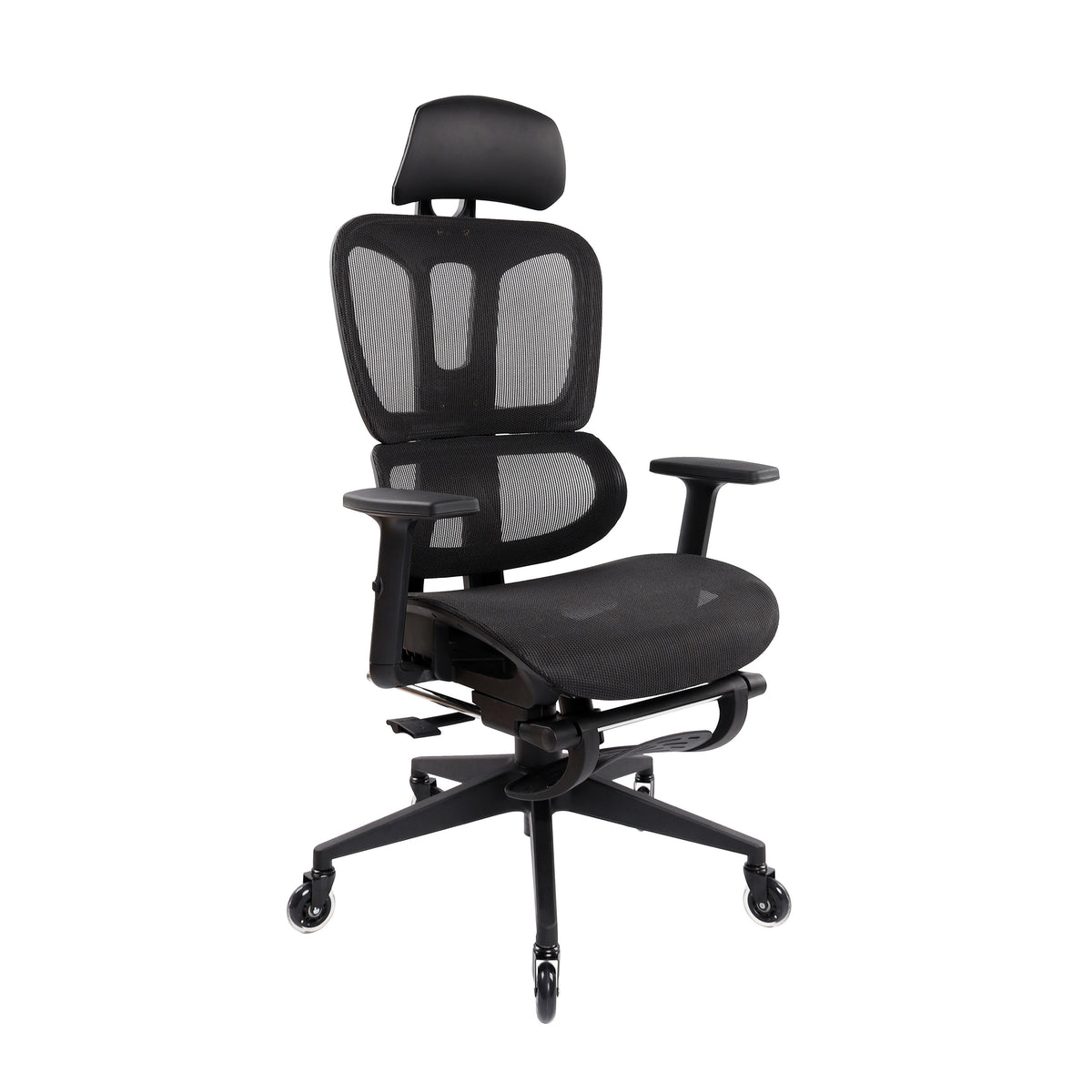 Black Adjustable Height Office Chair with Footrest | Swivel, Rolling, Full Ergonomic Support