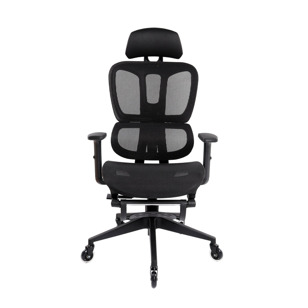 Black Adjustable Height Office Chair with Footrest | Swivel, Rolling, Full Ergonomic Support