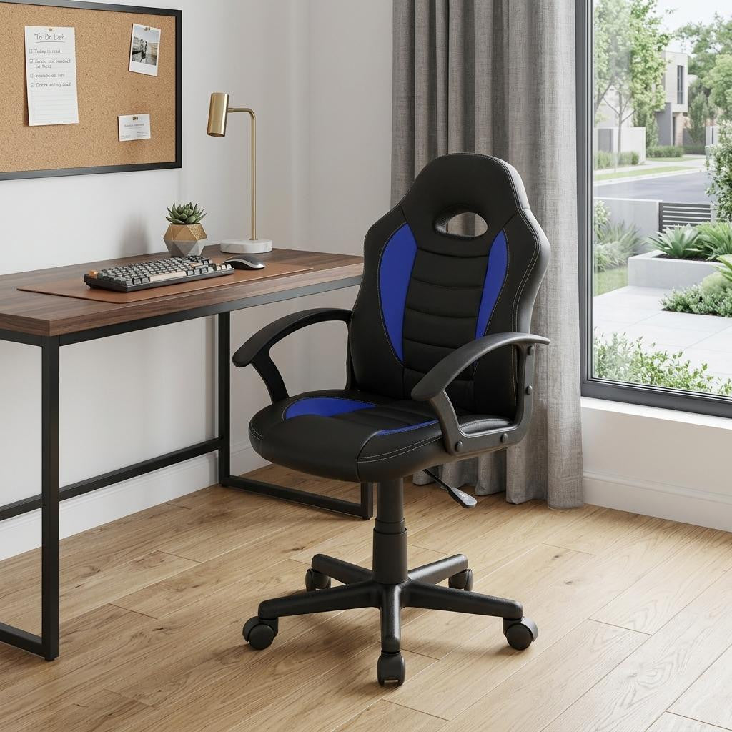 Blue Adjustable Height Gaming Chair | Swivel, Rolling, Ergonomic Racing Style