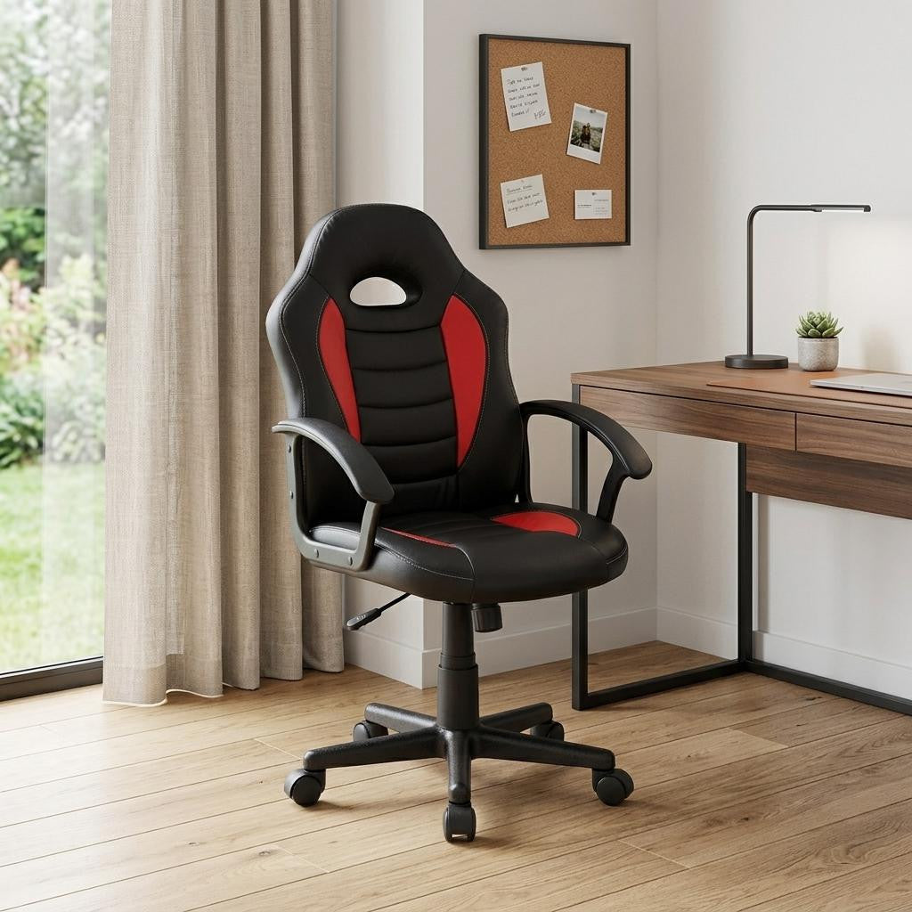 Red Adjustable Height Gaming Chair | Swivel, Rolling, Bold Racing Design
