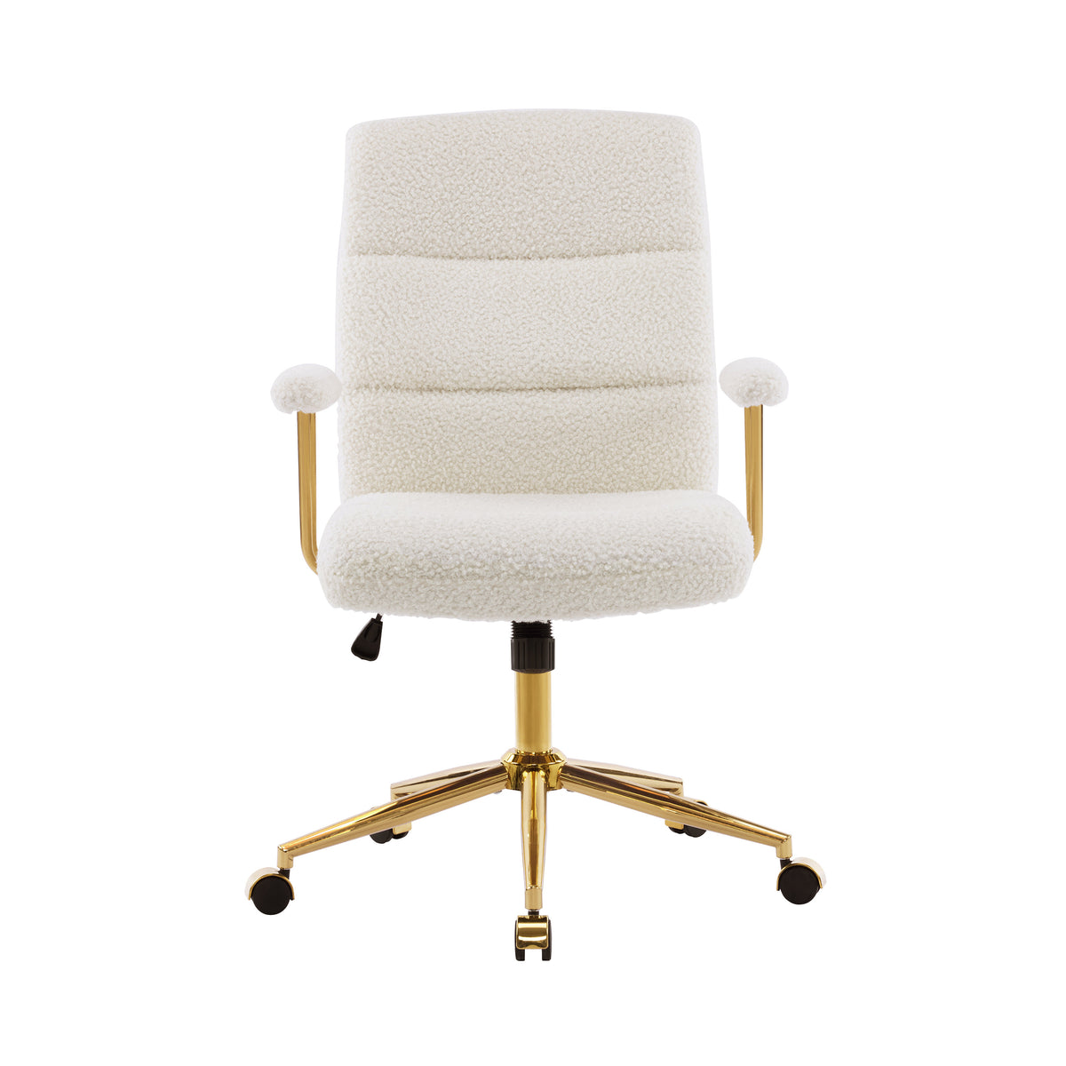 White & Gold Boucle Executive Office Chair | Swivel Rolling, Luxury Textured Fabric