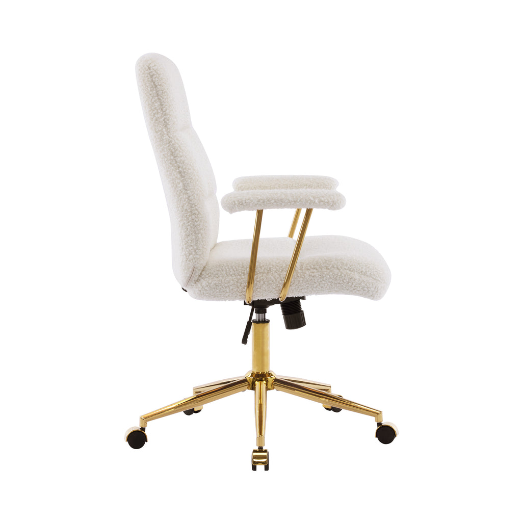 White & Gold Boucle Executive Office Chair | Swivel Rolling, Luxury Textured Fabric