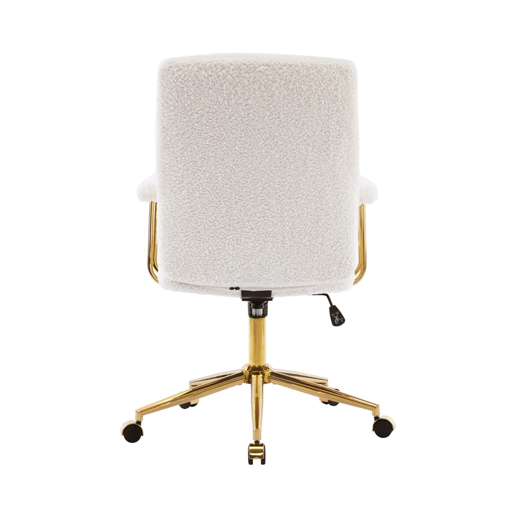 White & Gold Boucle Executive Office Chair | Swivel Rolling, Luxury Textured Fabric