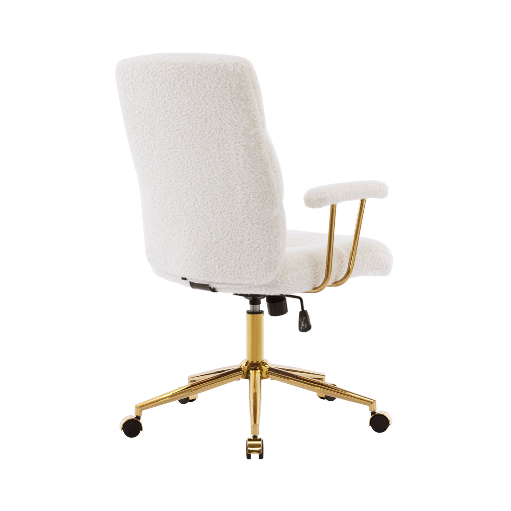 White & Gold Boucle Executive Office Chair | Swivel Rolling, Luxury Textured Fabric